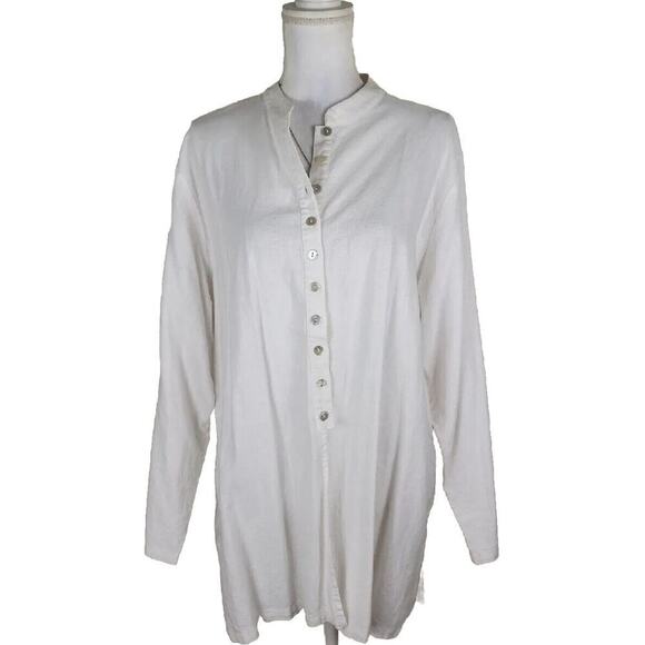 Clothing Co By Notations Blouse Plus Size 1X White Button Up Shirt Linen Blend. - Picture 1 of 5